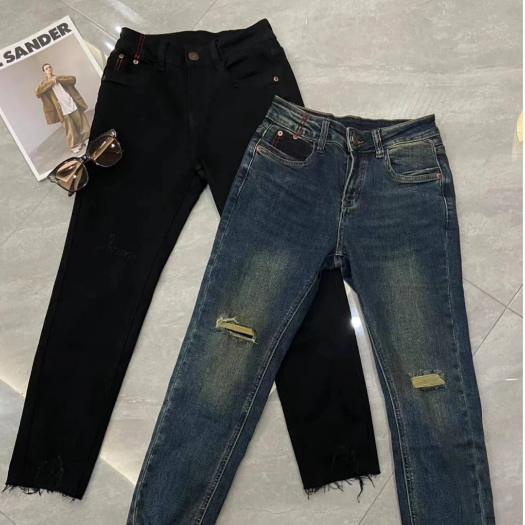 静静推荐-时尚潮流休闲舒适水洗做旧百搭牛仔烟管裤