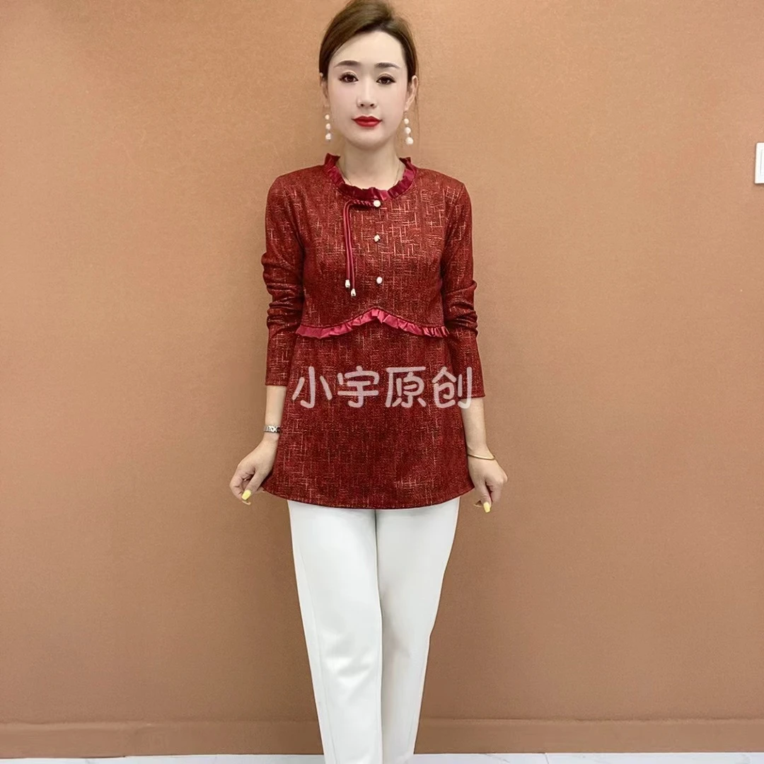 春秋中老年修身长袖小衫