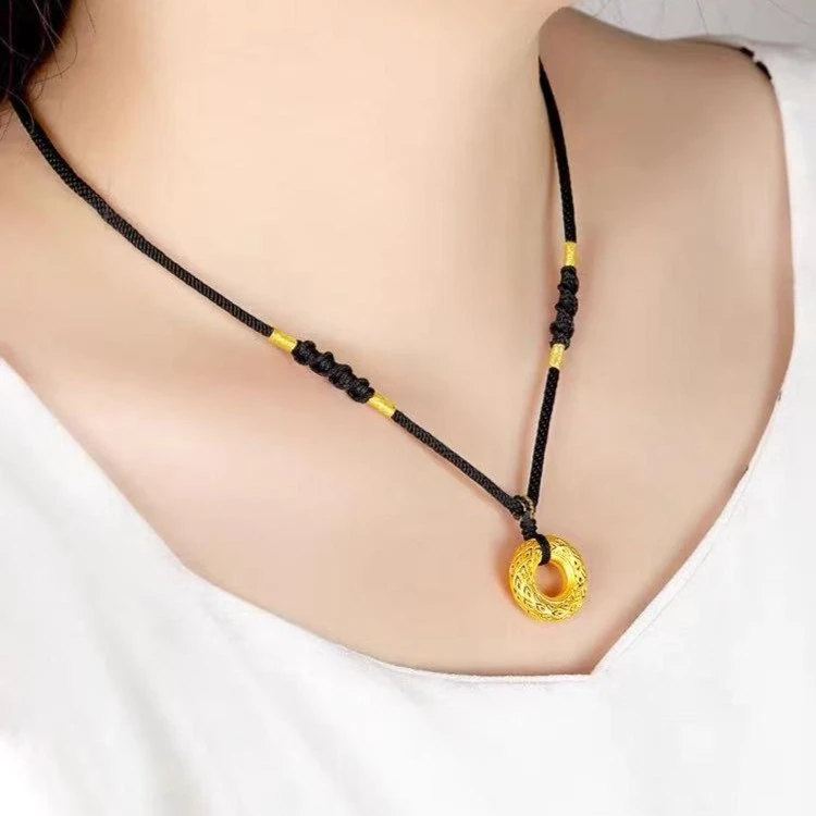 Chow Tai Seng/周大生足金吊坠黄金花丝圆满平安扣男女情侣款纯金