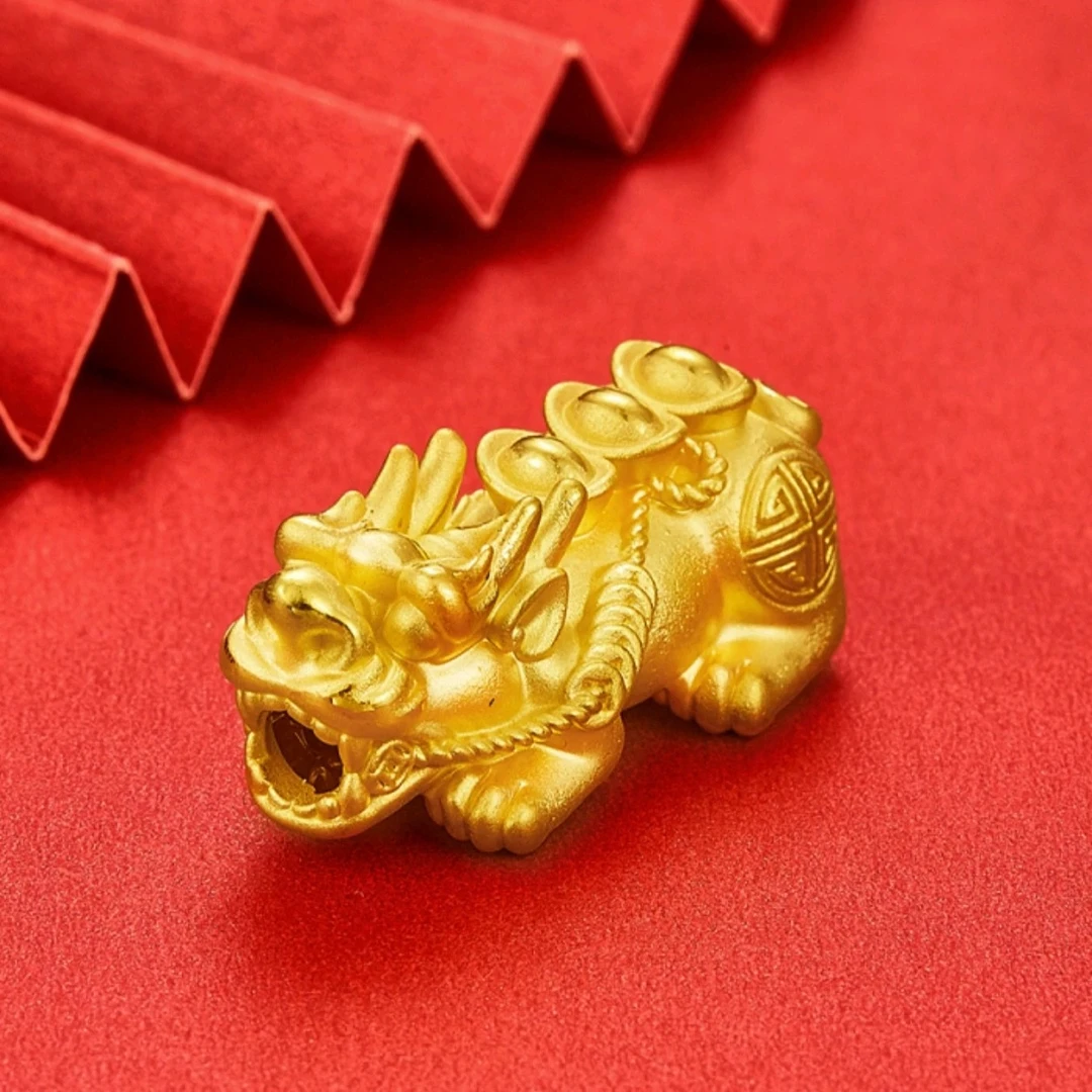 Chow Tai Seng/周大生足金吊坠3D硬金貔貅黄金女款男士经典手编