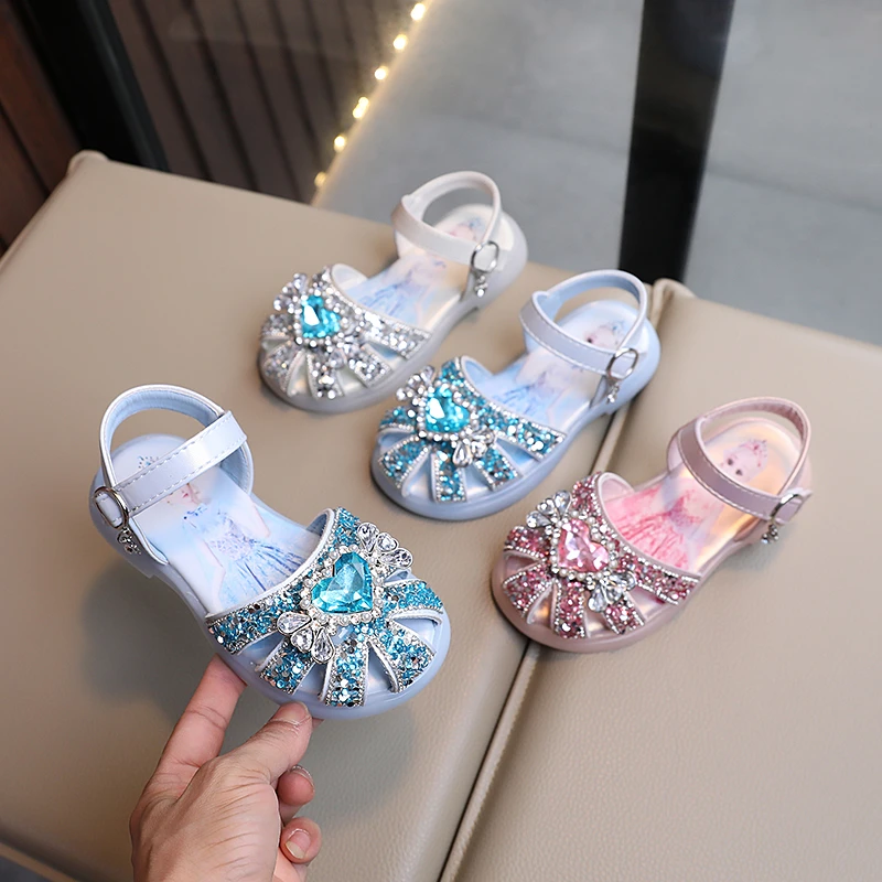 女童凉鞋2024夏新款时尚水钻软底宝宝鞋包头小女孩爱莎公主水晶鞋
