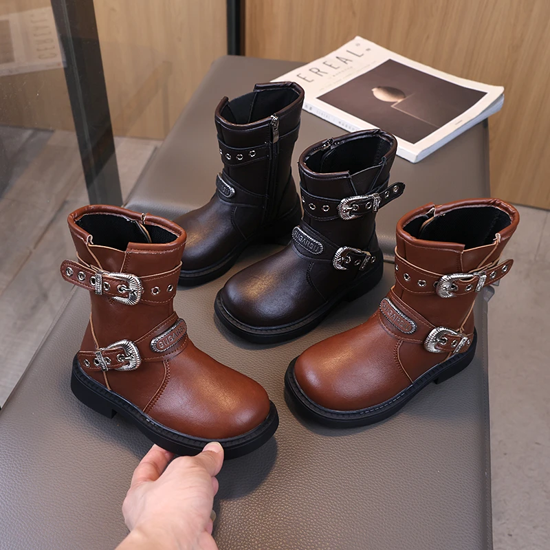 儿童靴子2025新款美拉德骑士靴女童短靴英伦风加绒男童西部靴秋冬