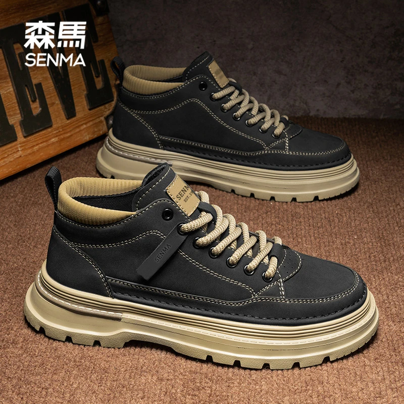 SENMA/森马马丁靴男款冬季英伦风厚底百搭高帮男靴运动休闲工装靴