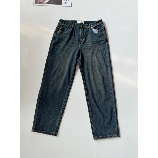 #86103高级简约百搭植绒牛仔裤  高腰显瘦慵懒老爹裤