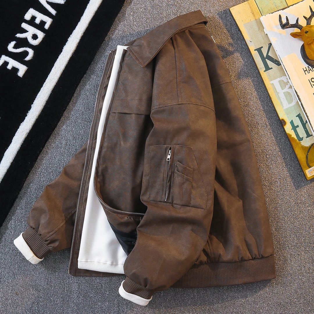 春秋款皮衣外套男2025新款潮流痞帅高级感宽松pu皮工装夹克机车服