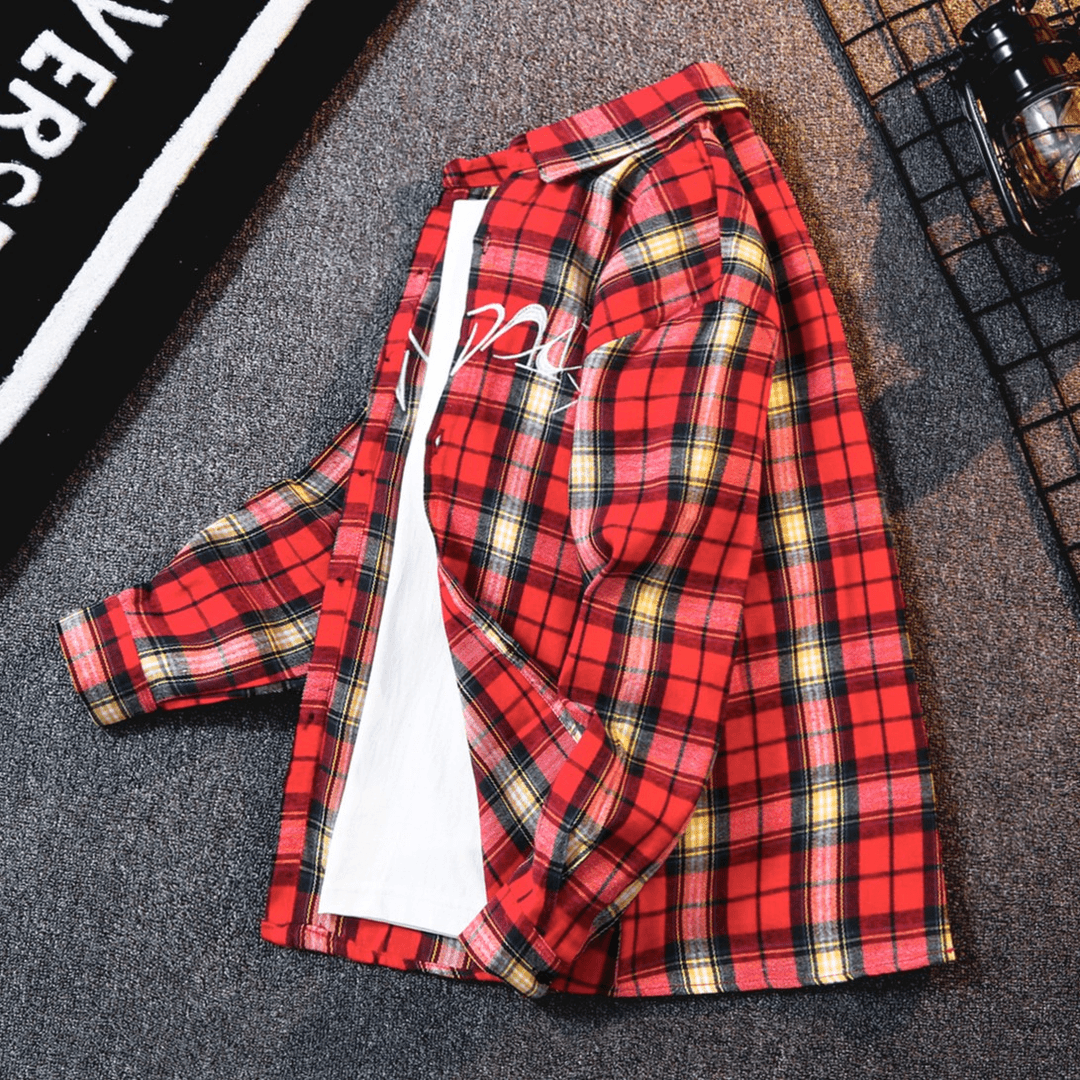 春秋季长袖衬衫男款痞帅高级感潮流外穿休闲潮牌网红美式格子衬衣