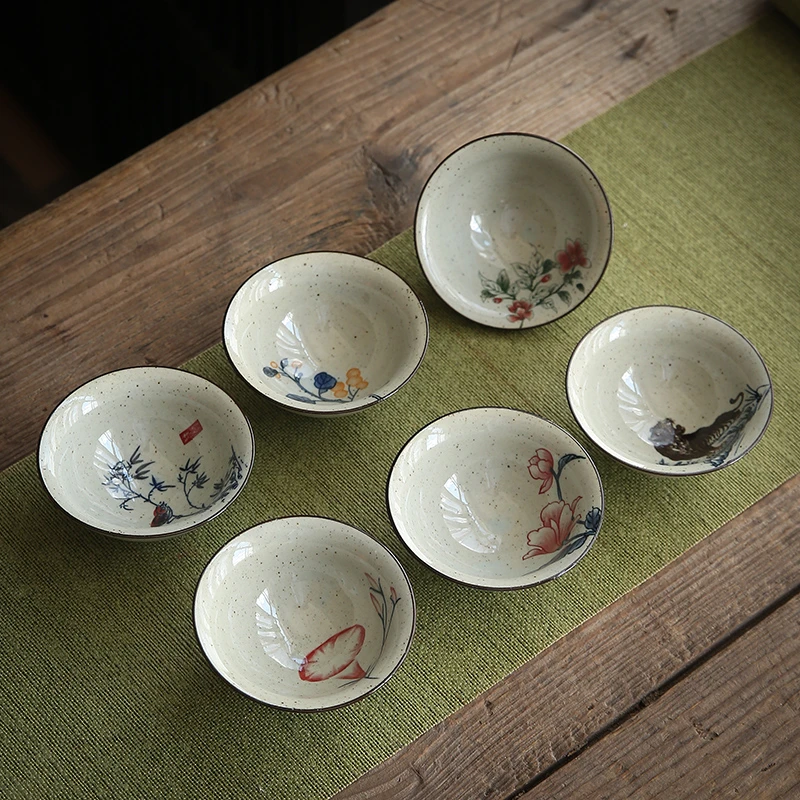 草木灰斗笠杯陶瓷单个主人杯品茗杯功夫茶杯中式做旧复古风家用