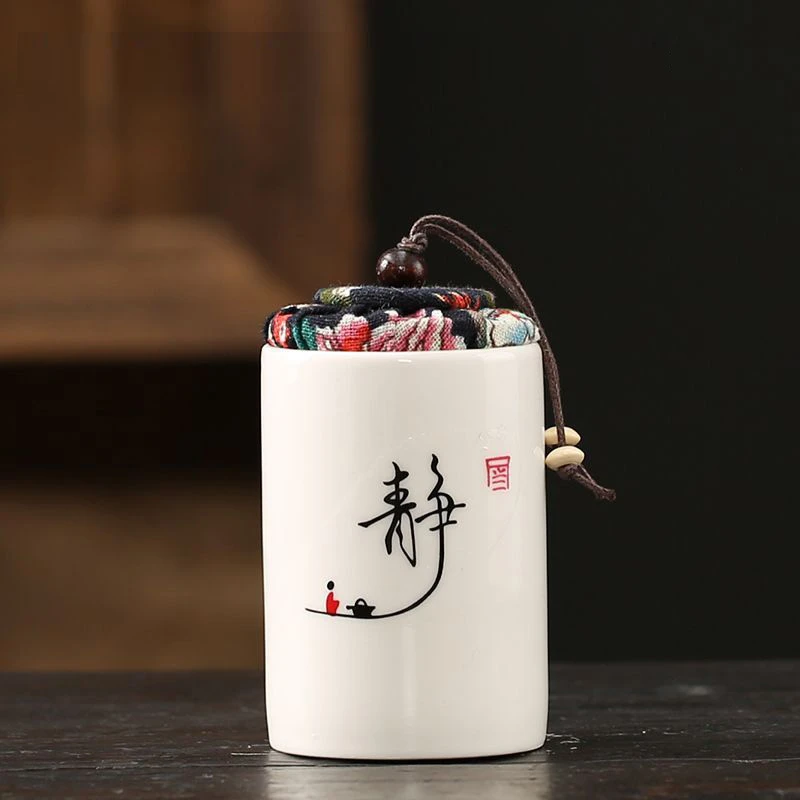 陶瓷茶叶罐密封罐羊脂玉小茶罐便携家用防潮储茶罐茶叶盒茶仓高档