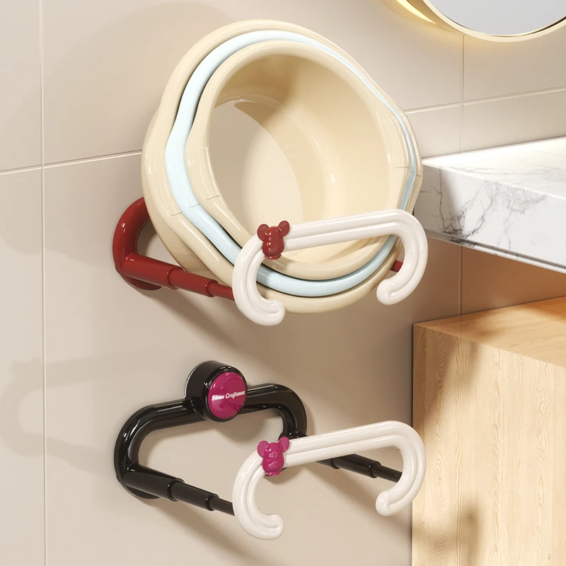 吸盘脸盆架免打孔壁挂式婴儿洗浴盆挂钩可伸缩收纳架子脸盆置物架