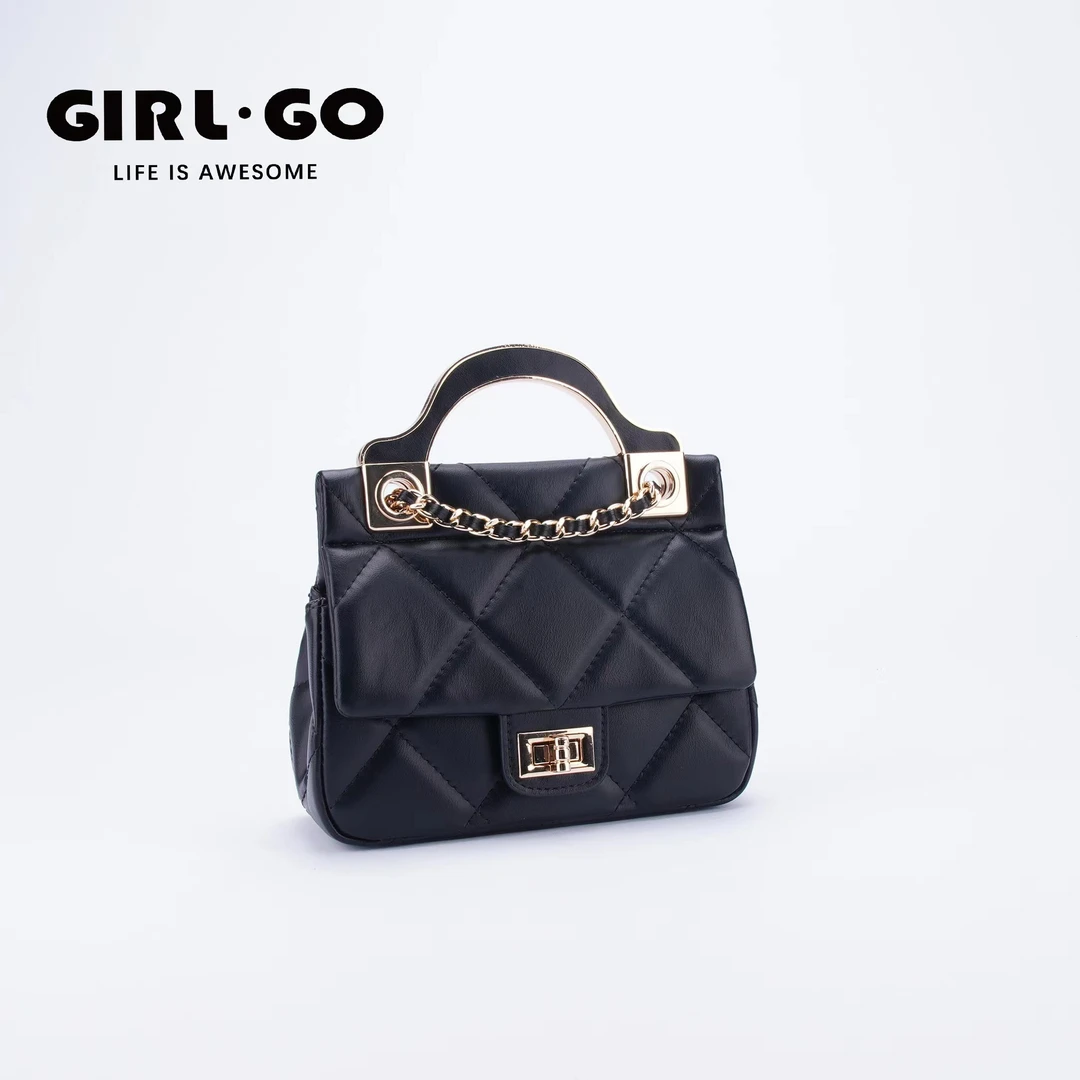girl.go黑色经典链条包单肩菱格