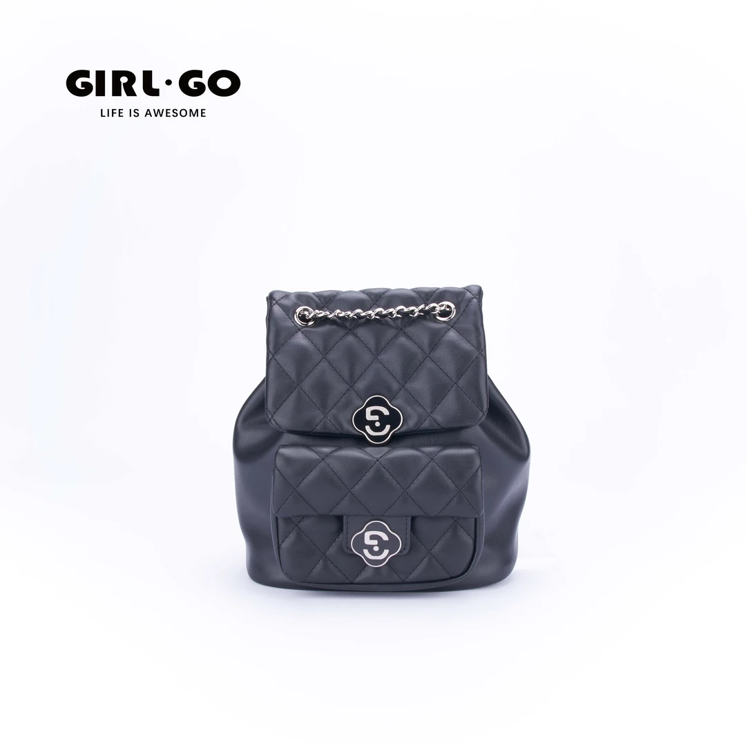 girl.go新款小香风链条双肩包女水桶包菱格纹背包
