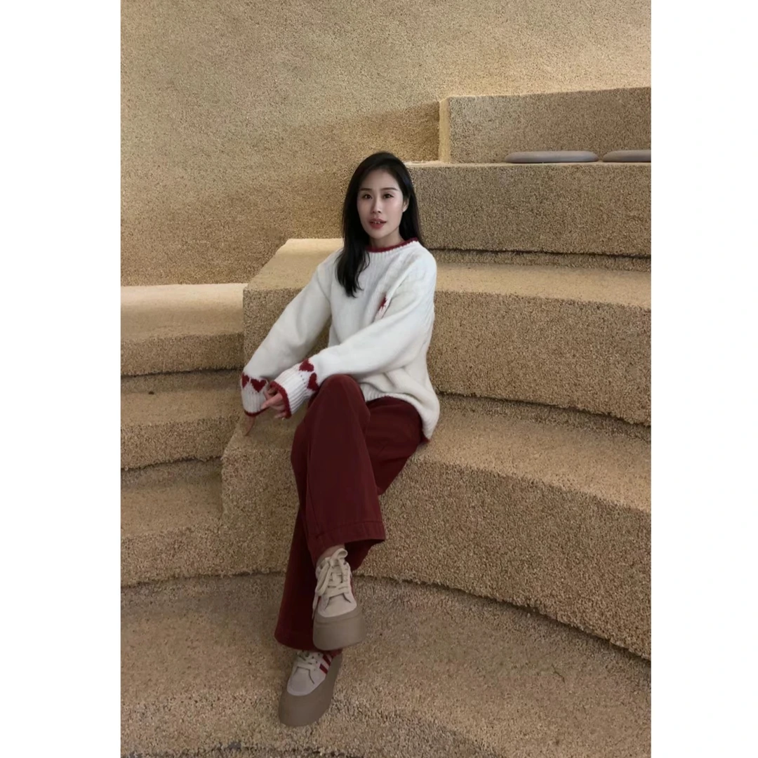 Miss huo 撞色杠条休闲板鞋  C 红色 5218