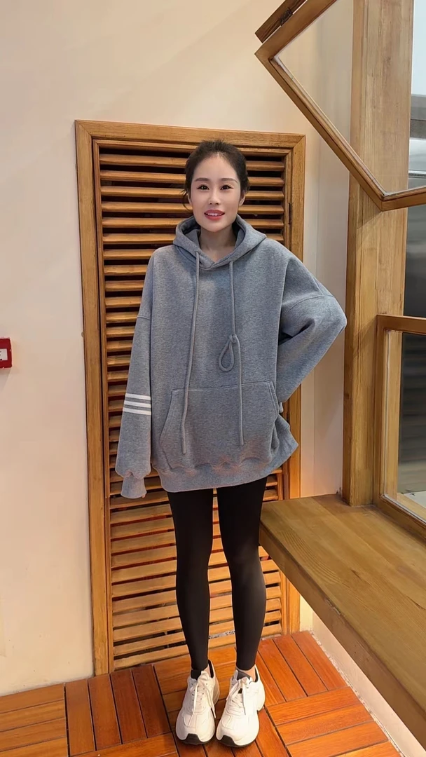 Miss huo   连帽加绒卫衣 A 灰色 68027