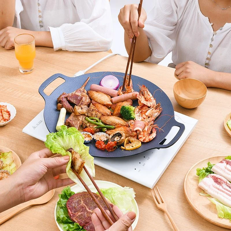 加厚韩式麦饭石烤盘家用户外卡式炉便携原型煎烤盘烧烤肉盘