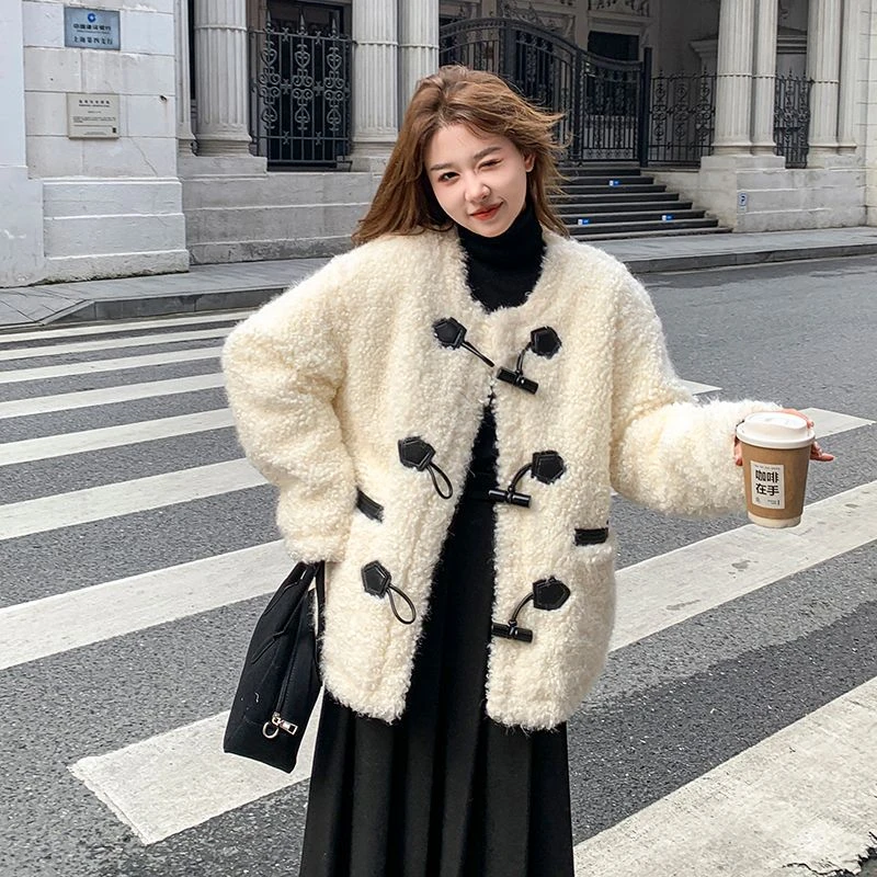 381-390韩版时尚撞色宽松加厚保暖外颗粒绒外套