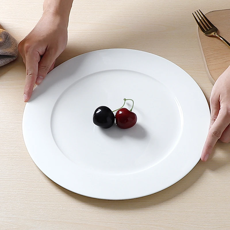 纯白骨瓷大平盘白色家用骨碟盘子碟子菜盘陶瓷西餐牛排圆形餐盘