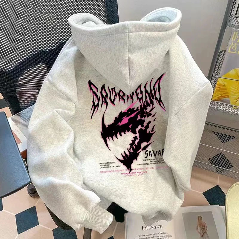 美式复古连帽卫衣男是秋冬季重磅新款潮牌宽松大码百搭上衣外套男