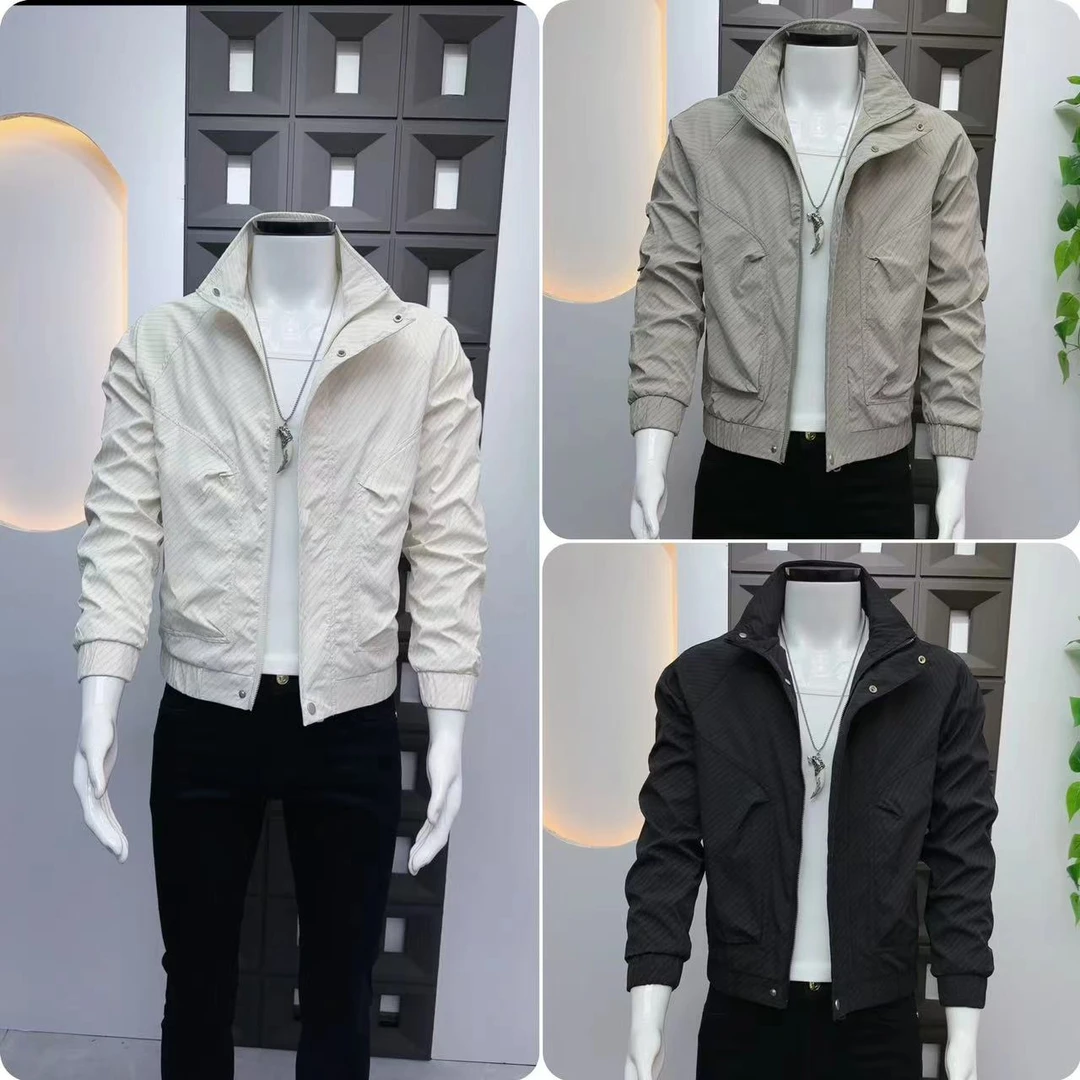 韩版时尚字母印花修身立领男夹克青春潮流休闲百搭高级轻奢男外套