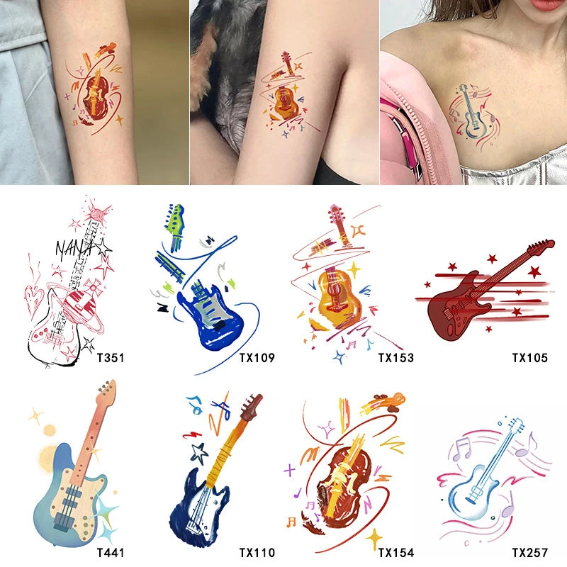 吉他系列组合套装彩色纹身贴个性潮酷手臂高颜值甜酷小众音乐彩绘