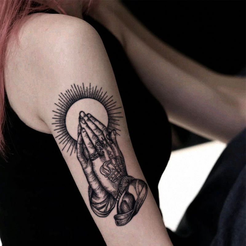 上帝财运之手草本纹身贴半永久花臂防水持久逼真炫酷大图不反光潮