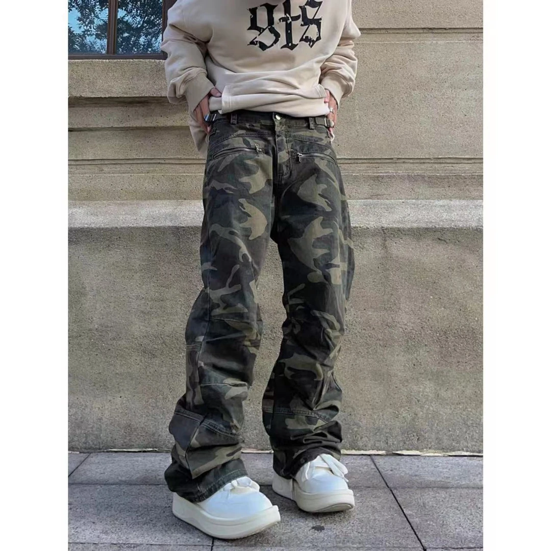 美式复古迷彩工装伐木裤男女hiphop街头潮牌宽松休闲直筒休闲裤子