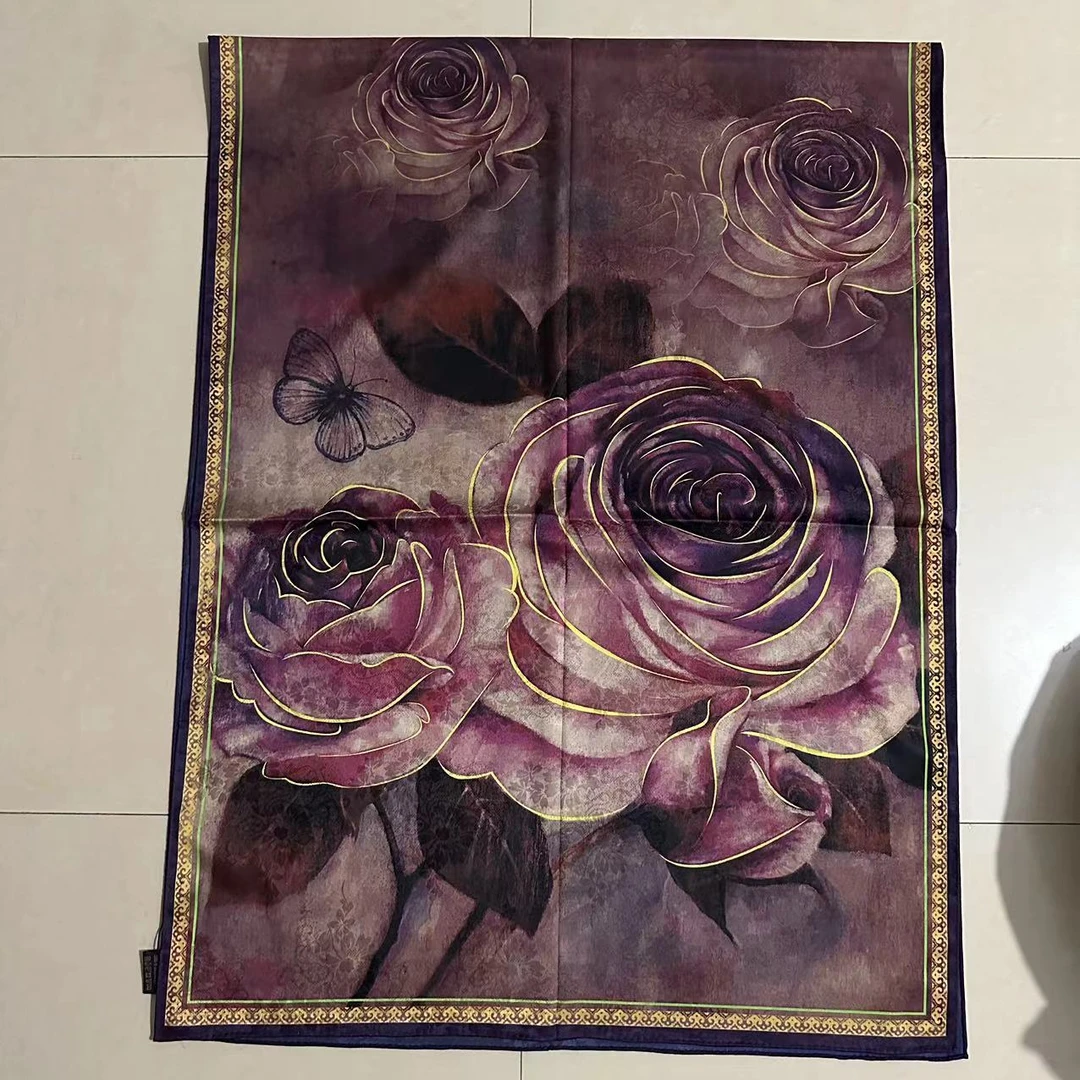 A03花萝【金丝玫瑰】70*180长巾女士百搭双面高档双色老料气质披肩