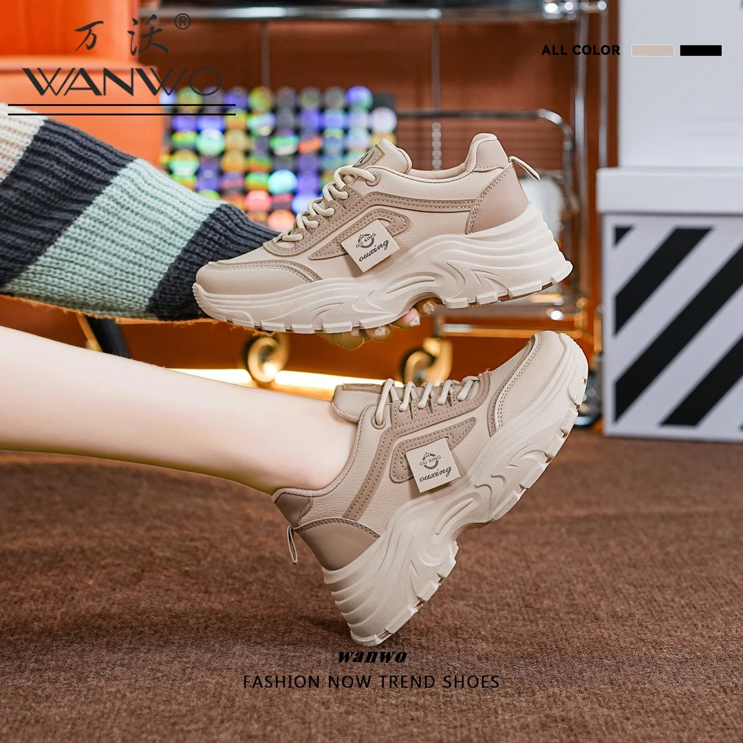 WANWO/万沃厚底增高小白鞋运动鞋秋季新款软底百搭休闲老爹鞋潮流