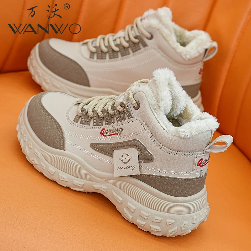 WANWO/万沃厚底高帮老爹鞋女加绒加厚棉鞋2024冬季新款保暖运动鞋