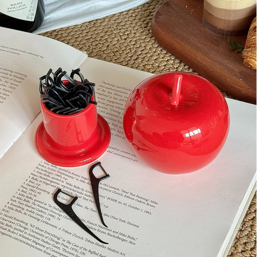 创意苹果牙签筒高颜值家用牙线盒棉签筒牙签罐客厅餐桌装饰摆件