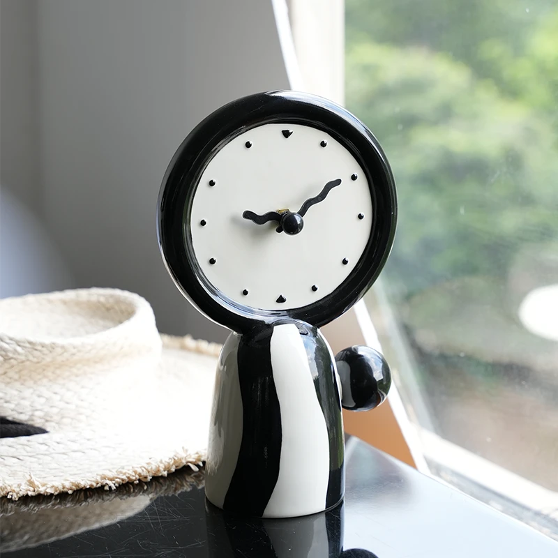 复古条纹时钟客厅摆件家居装饰办公桌面电视柜玄关入门玄关摆件