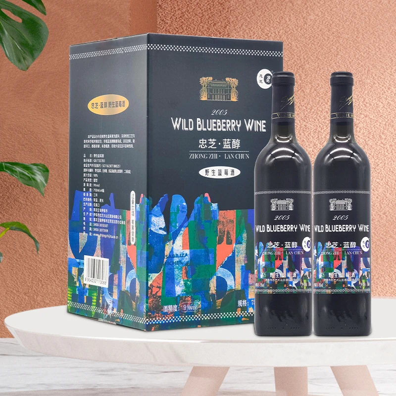 ZZ/忠芝【拍1发2】野生蓝莓酒油画版水果酒红酒甜型酒750ml*4瓶/箱