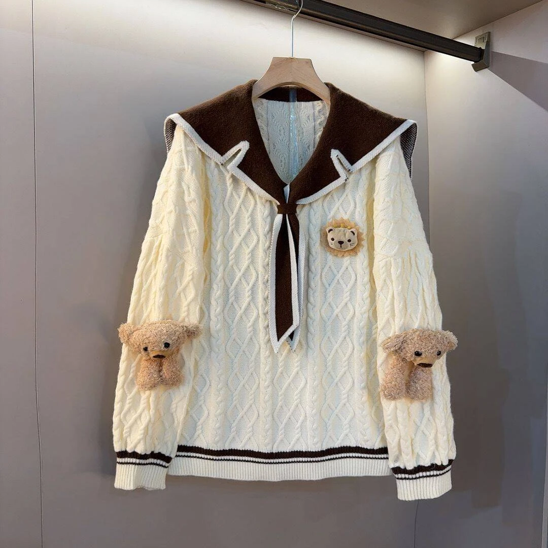 撞色针织衫2024秋冬新款甜美少女风显瘦遮肉百搭时尚款长袖衣长72