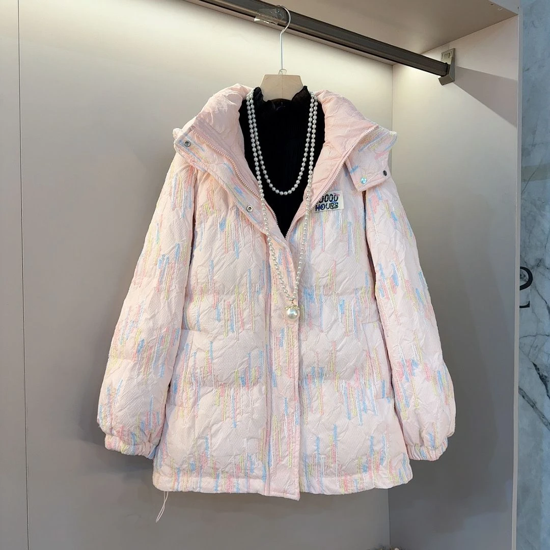 大码女装连帽拼色刺绣亮片拼接工艺胖妹妹秋冬款百搭韩版减龄外套