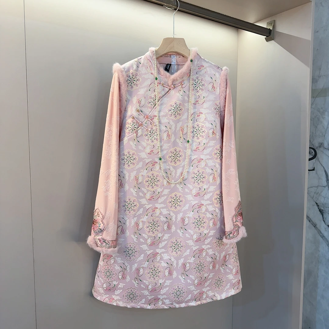 新款毛边袖口圆领设计胖妹妹气质新中式立领盘扣国风马甲显瘦套装