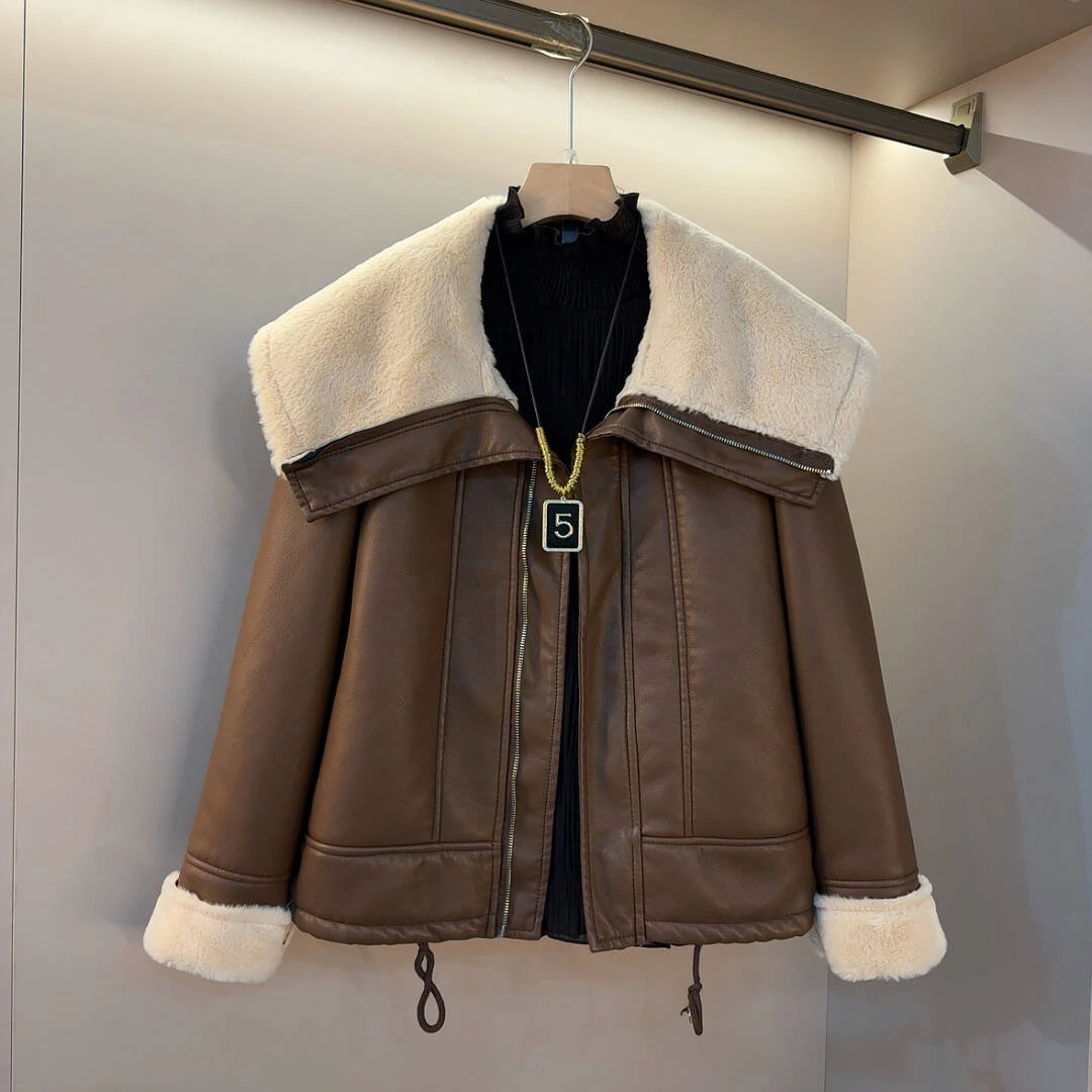 2025新款欧货洋气大披肩领设计简约时尚百搭微胖洋气女装保暖外套