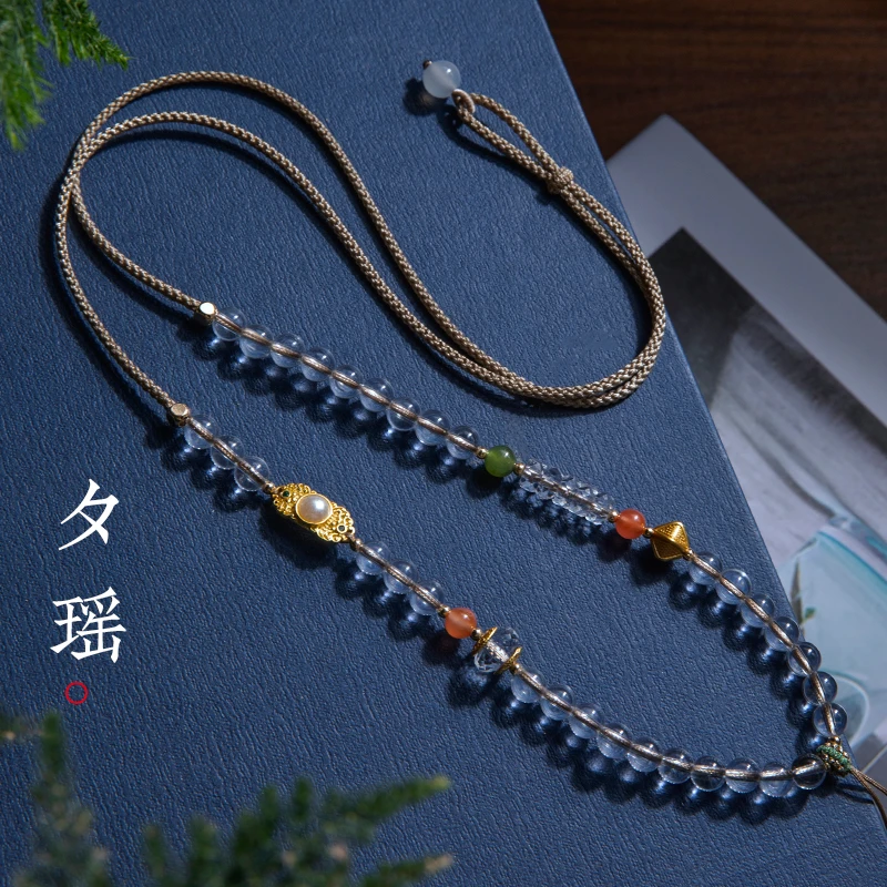 编织串珠白水晶吊坠项链绳女挂坠挂脖毛衣链绳女款时尚长链长链