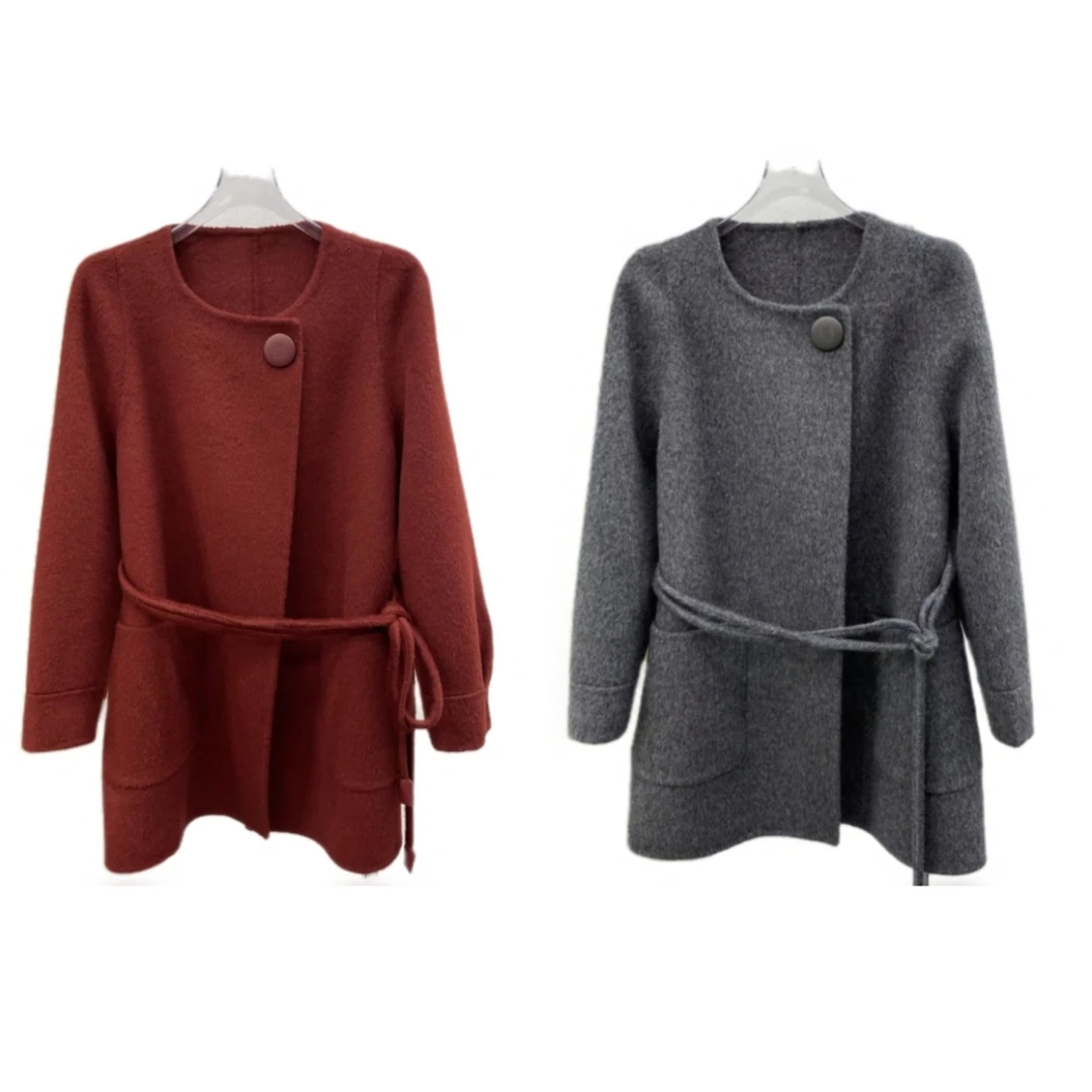 山羊绒美丽诺羊毛一粒扣中长款大衣DC318