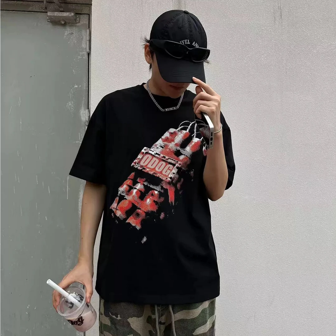 O-DOG 引燃概念短袖短袖T 艺术印花黑红透气舞者