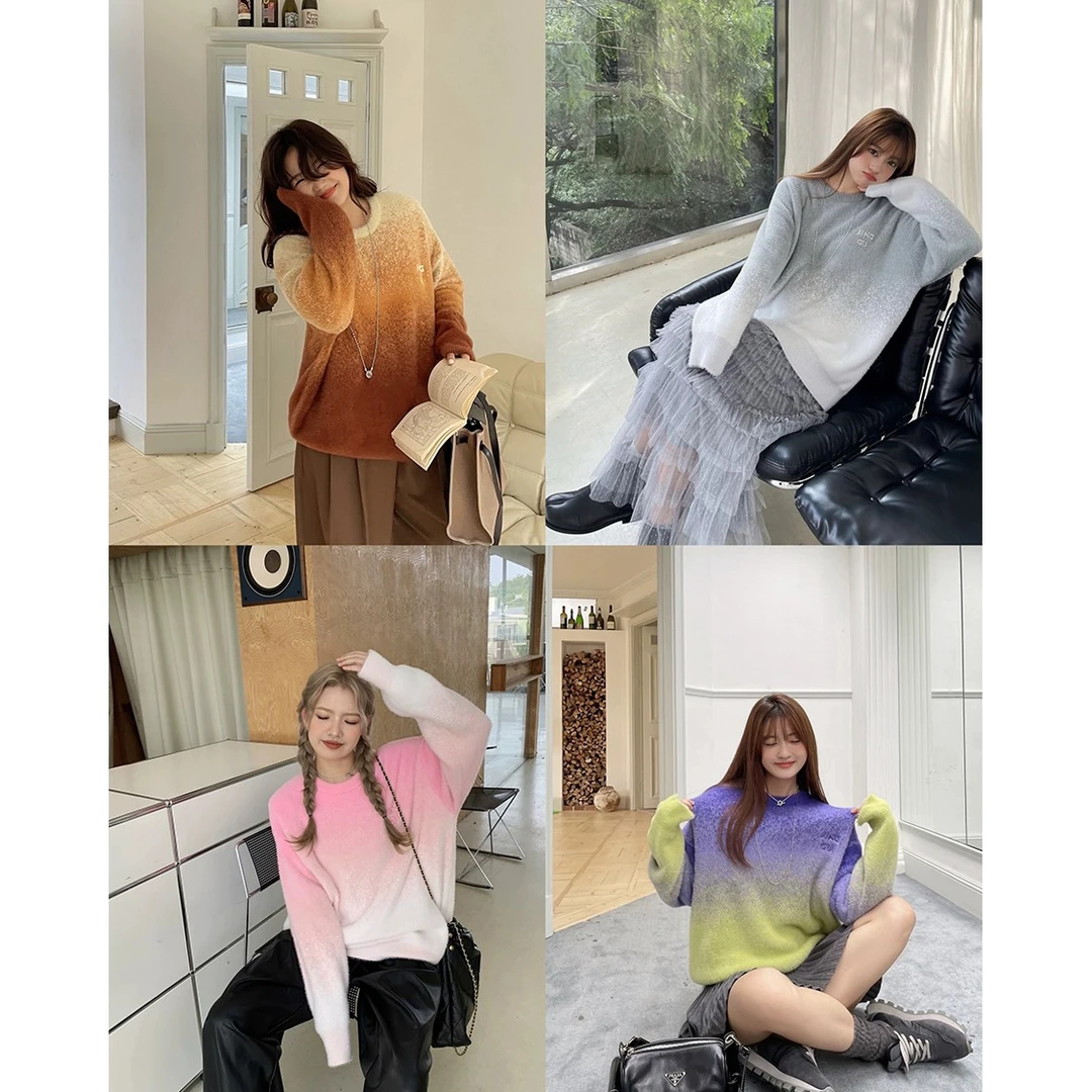 晶咕白标~秋日内啡肽 渐变仿水貂套头毛衣慵懒风秋冬韩版叠加上衣