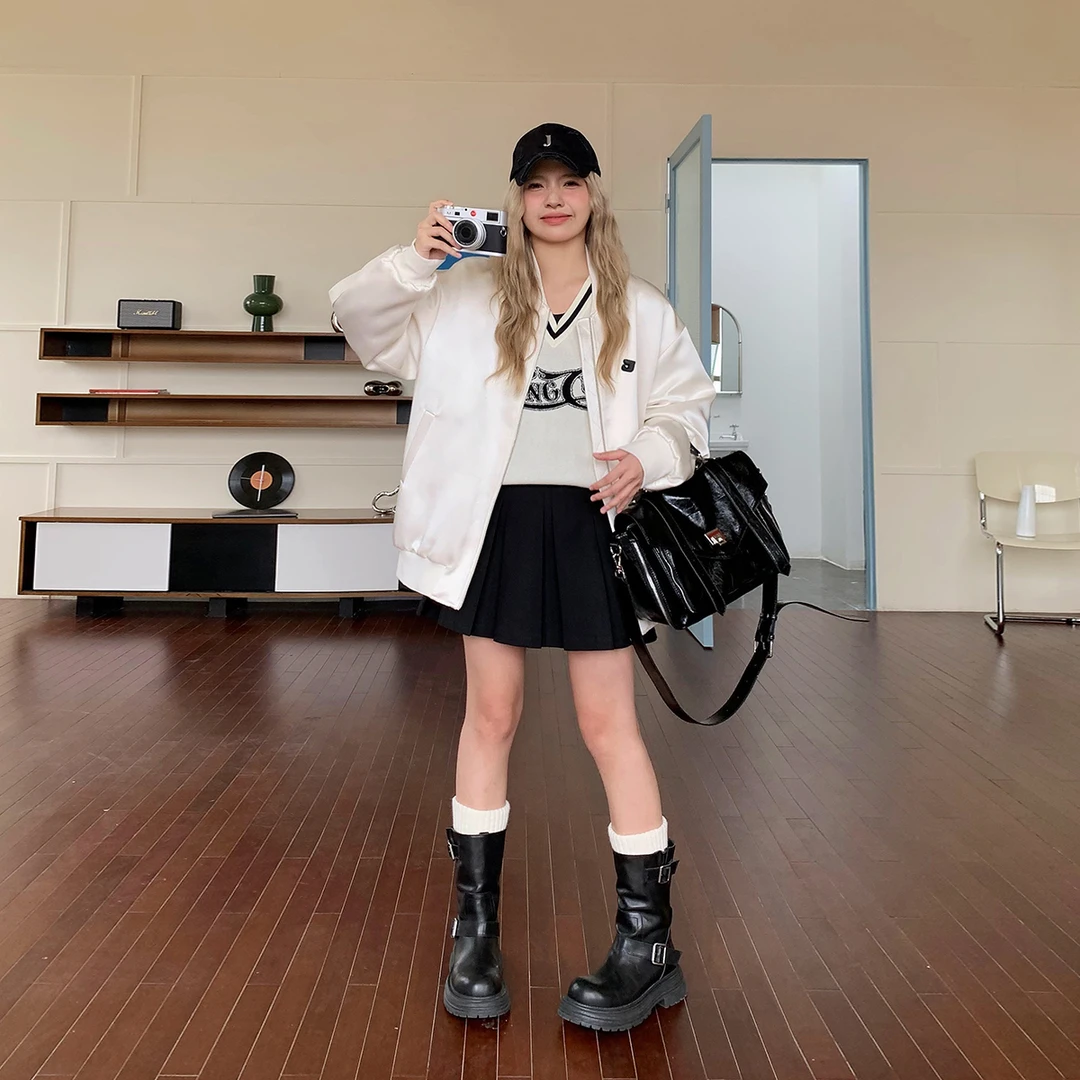 晶咕白标~美式联盟~飞行员夹克球服外套机车风德绒外套短款复古