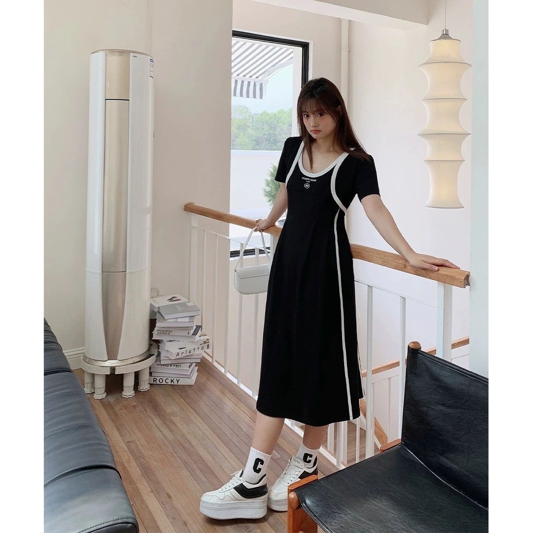 晶咕白标~美高少女～披肩+背心裙两件套夏季气质显瘦收腰长裙