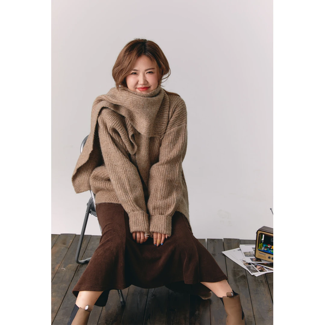 晶咕【冬日氛围感】宽松毛衣外套+围巾套装