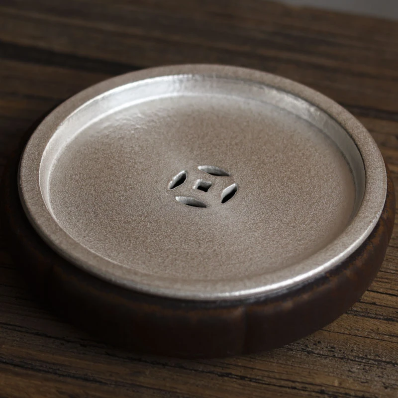 【灰念】酱釉圆满壶承(银盖).150cc.4103.壶垫茶具陶瓷茶器