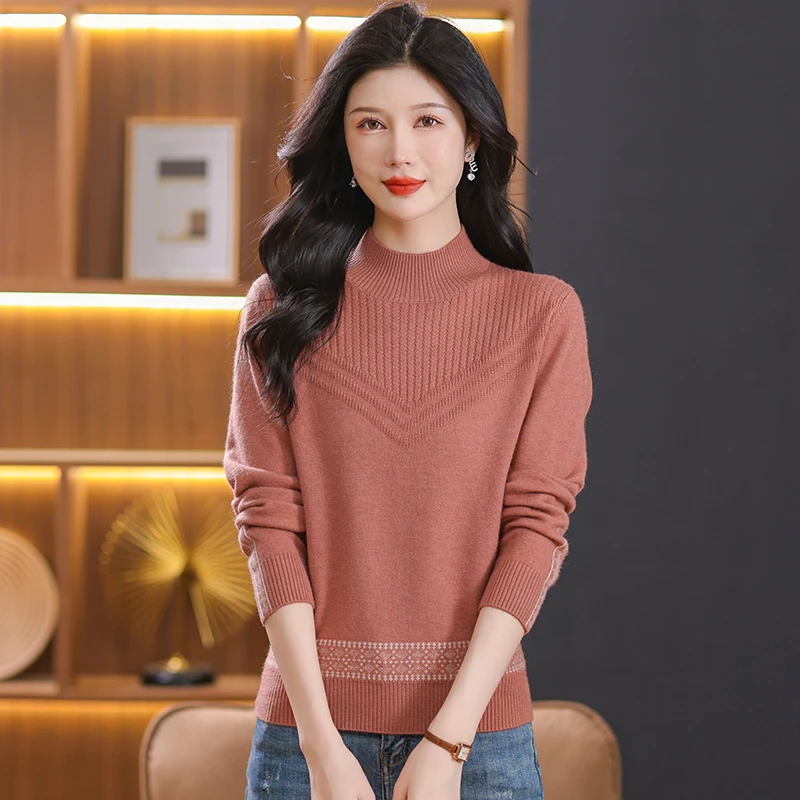秋冬2024新民族风半高领针织衫可单穿可内搭显瘦百搭款圆领针织衫