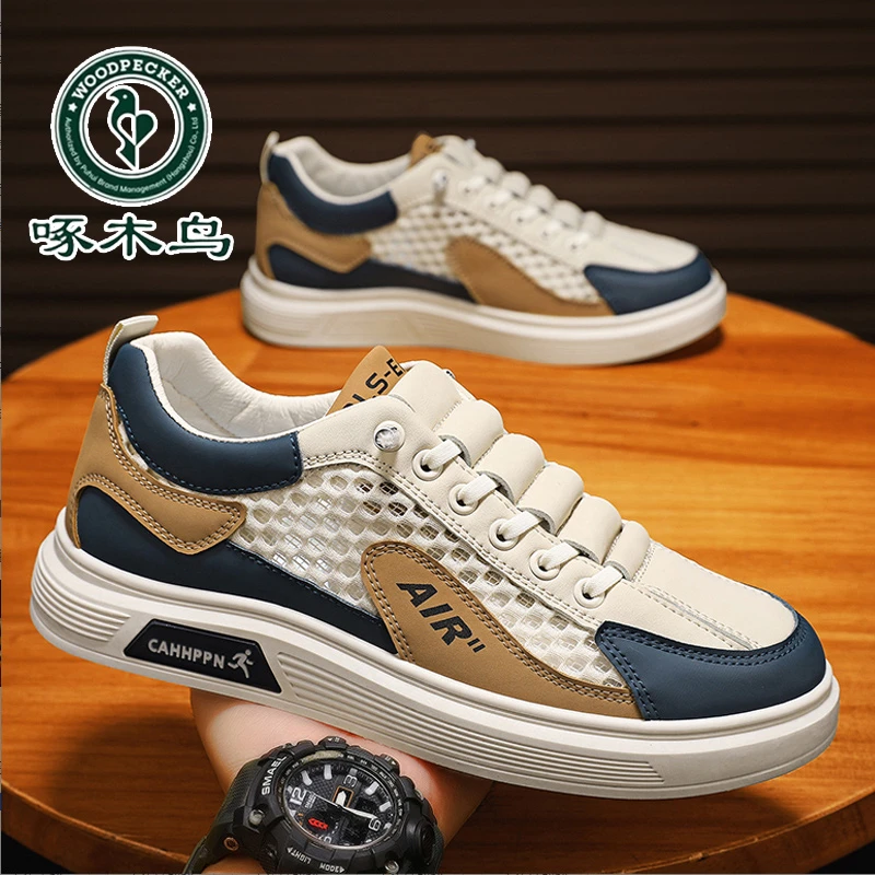 啄木鸟设计师款男鞋夏季新款透气网面休闲鞋舒适潮鞋百搭时尚板鞋