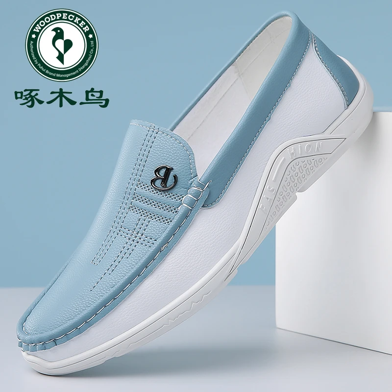 啄木鸟男鞋夏季男士皮鞋真皮软底一脚蹬驾车休闲百搭鞋子男豆豆鞋