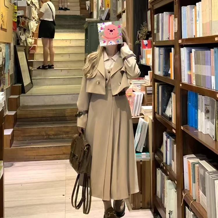 秋季新款法式时尚气质显瘦收腰温柔拼接连衣裙+西服两件套-6055