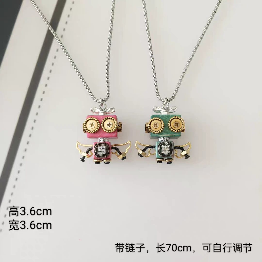 钛钢项链 蒸汽朋克木质机器人手工人工配饰潮玩挂件