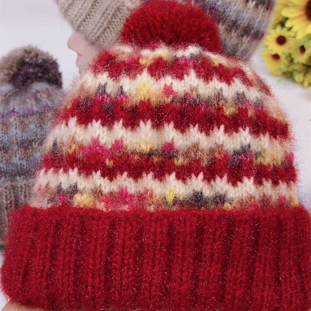 松鼠绒亮丝毛线中粗马海毛彩点拼色帽子手工diy材料包加厚冬季女