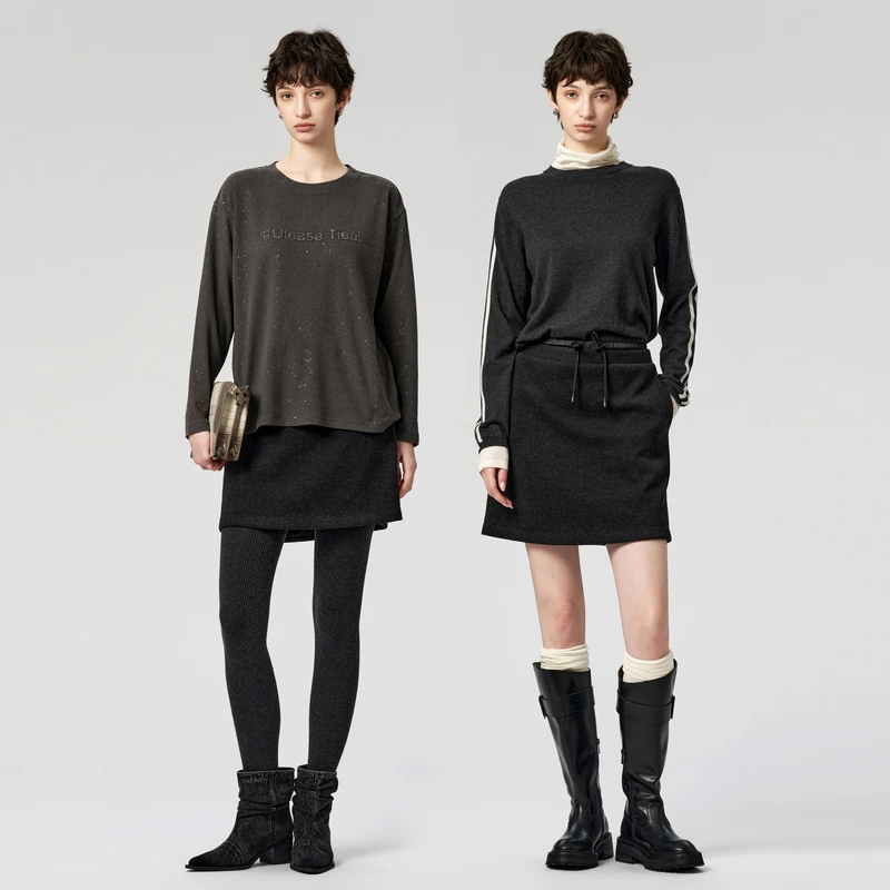 uti深灰色抽绳运动风短裙女装 百搭直筒休闲半裙冬季新款